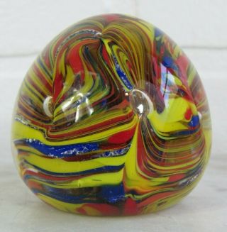 Vintage Art Glass Paperweight 2 1/4 " Controlled Bubbles Murano Red Yellow Blue