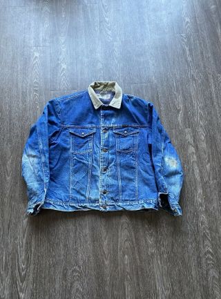 Wrangler Mens Vintage Distressed Blanket Lined Blue Jean Jacket Size 44/ L
