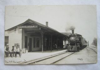 Vintage Rppc Real Photo Postcard Railroad Station Depot Lake Villa Il Cr Childs