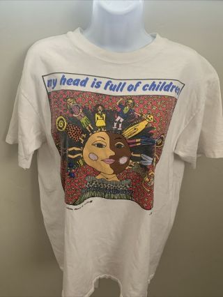 Vintage 1988 My Head Is Full Of Children Shirt Large Floral Global Art Tee Pop