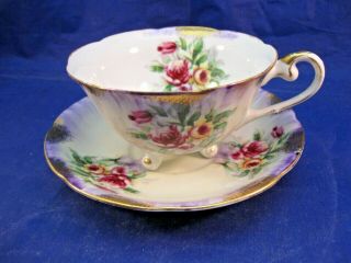 Vintage Royal Sealy Three Footed Tea Cup And Saucer - Made In Japan -