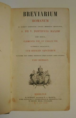 Messbuch Breviarium Romanum - Pars Hiemalis - Mechliniae / Dessain 1858 (b1)