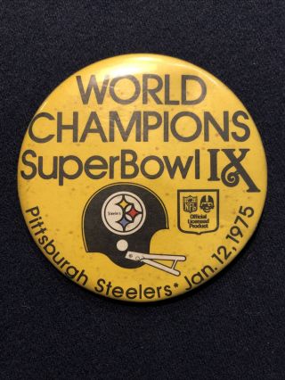 Pittsburgh Steelers Bowl Ix Champions Nfl Football Vintage Pinback Button