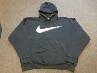 Vtg 90s Nike Big Swoosh Logo Cotton Hoodie Sweatshirt Shirt Black X - Large T Usa