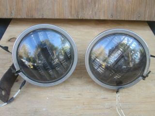 Vintage Per Lux No.  200t 2 Fog Lights Driving Lamps Louvers 12 V All Weather