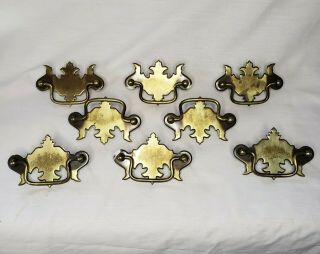 Set Of 8 Vintage Brass Chippendale Style Pulls 3 " Centers Batwing Drop Bail