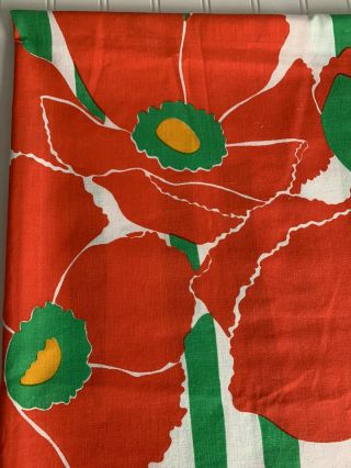 Vintage Burlington Red Poppy Green Flat Sheet Crisp & Bright Twin Size 66 X 104 2