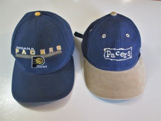 2 Vintage Indiana Pacers Ball Cap Hat Nba Blue Gold Snap Adjustable