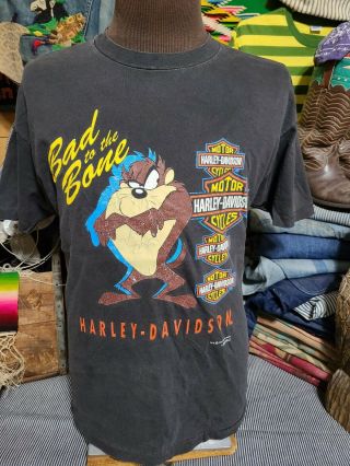 Vtg 1993 Harley Davidson Taz Tasmanian Devil Looney Tunes Cartoon 90s T Shirt
