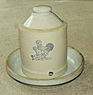Antique Vintage Stoneware Ceramic Chicken Poultry Waterer / Feeder