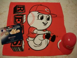 Cincinnati Reds Mr.  Red Mascot Baby Burp Cloth & Mini Plastic Helmet Sundae Cup