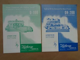 Two Vintage Lathrop Diesel Marine Boat Engine Dh - 100 & Dh - 200 Brochures