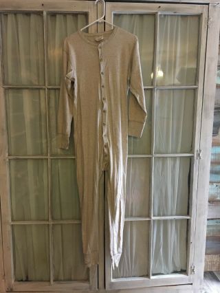 Vintage Wrights One Piece Union Suit Gray Thermal Underwear Xl Pajamas Long John