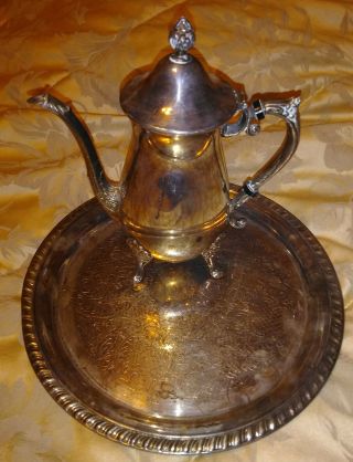 Leonard Vintage Antique Sterling Silver Plate Tea Kettle Coffee Pot & Platter