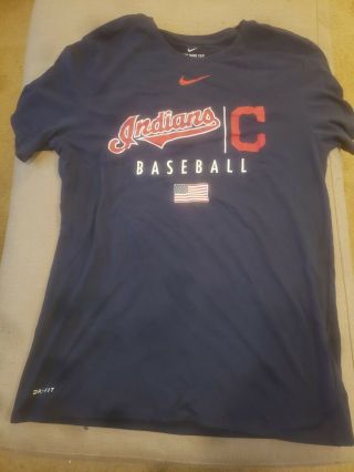 Nike Dri - Fit Cleveland Indians Baseball Chief Wahoo Logo Navy T - Shirt Mens Large
