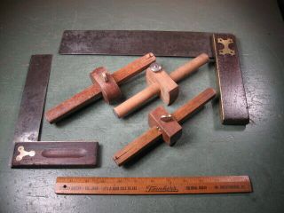Antique Old Vintage Woodworking Tools Squares Scribes Marking Gauges