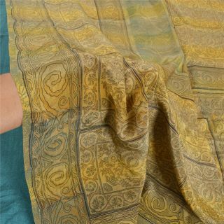 Sanskriti Vintage Blue Sarees 100 Pure Crepe Silk Printed Sari 5Yd Craft Fabric 3