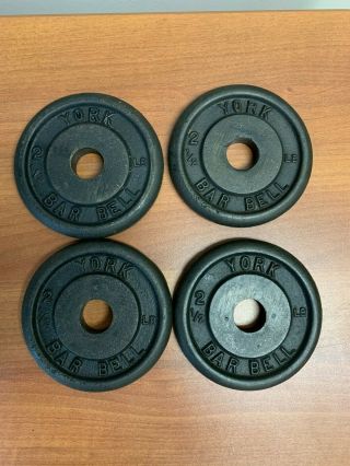 Set Of 4 Vintage York Barbell 2.  5 Lb Weight Plates Standard Barbell 10 Lbs