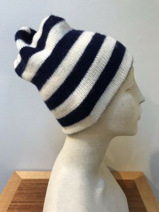 Vintage Iks Aspen Navy Stripe Wool Ski Hat Beanie Made In Scotland