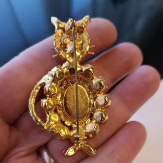 Vintage Gold Tone Glass Rhinestones Jelly Belly Cat Pin Brooch 2