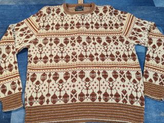 Vtg 60s 70s Jc Penney Towncraft Knit Aop Geometric Ski Sweater Shirt M