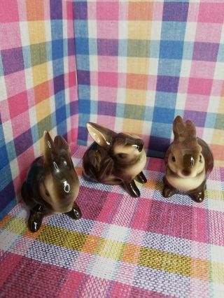 3 Vintage Goebel W Germany Brown Bunny Rabbit Porcelain Figurines Marked