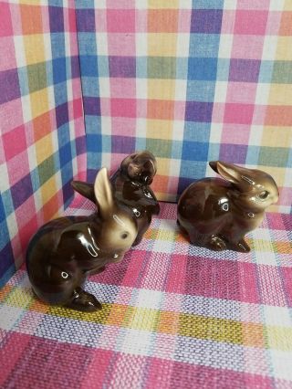 3 Vintage Goebel W Germany Brown Bunny Rabbit Porcelain Figurines Marked 2