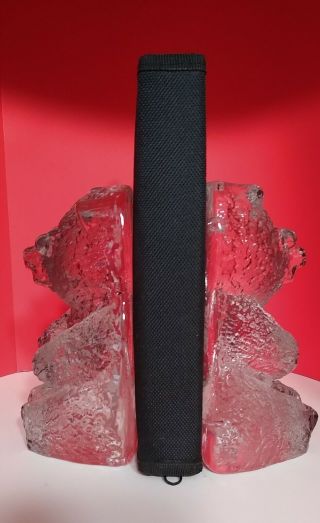 Vintage Blenko Glass Co.  A Heavy Clear Textured Glass Bear Bookends