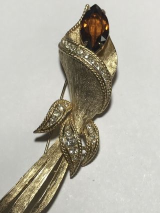 Vintage Large Gold Tone Brown Rhinestone Flower Pin Brooch By Sarah Coventry 5” 3