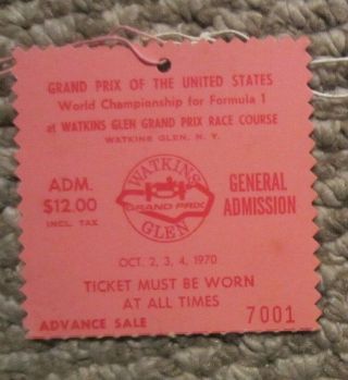 1970 Watkins Glen Ticket United States Grand Prix F1 Emerson Fittipaldi 1st Win