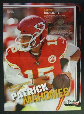 Patrick Mahomes 2018 Si Kids Football Poster Kansas City Chiefs Qb Nfl Star