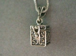 Vintage Sterling Silver Poison Pill Box Treasure Chest Pendant Chain Necklace