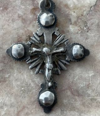 Vtg Sterling Silver Crucifix Cross Pendant Necklace Chunky Unmarked Mexico