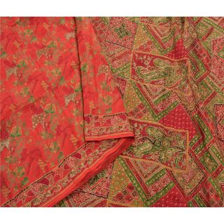 Sanskriti Vintage Red Saree 100 Pure Silk Hand Beaded Craft Fabric Premium Sari