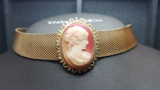 Vintage Gold Tone Cameo Choker Necklace 13”