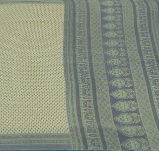 Vintage Indian Saree 100 Pure Crepe Silk Printed Soft Craft Cream Fabric Sari