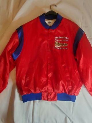Vintage Budweiser Clydesdales Satin Jacket Official Graphic Usa Made Sz L Vtg