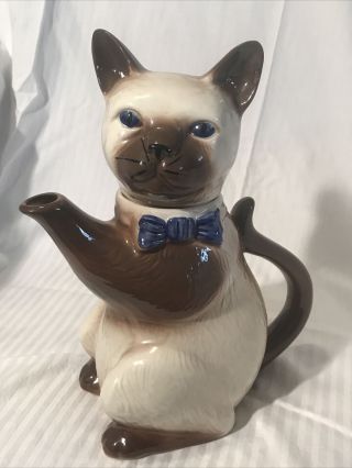 Vintage Tony Wood Ceramic Siamese Cat Teapot Studio 82 England " Pussy Foot "