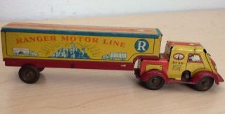 Vintage Marx Wind Up Tin Toy Truck & Trailer Ranger Motor Line Penny Toy?