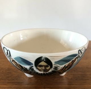 VTG Sascha Brastoff,  Alaska Series Ceramic Inuit Trinket Dish Footed Bowl MCM 2