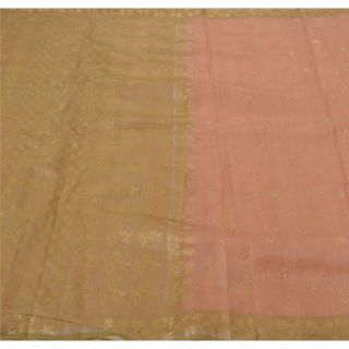 Sanskriti Vintage Pink Saree Pure Silk Zari Embroidered Woven Craft Fabric Sari