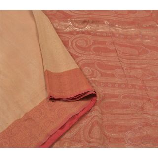 Sanskriti Vintage Sarees Pure Silk Peach Woven Sari Premium Craft 5 Yard Fabric