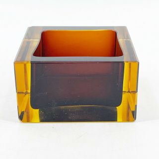 Vintage Amber Glass Ashtray Gold Brown Mid Century Modern MCM Geometric Cube 3
