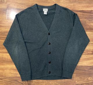 Vintage Ll Bean Mens Cardigan Sweater Dark Green Size Medium 100 Cotton