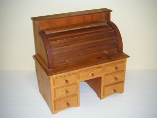 Vintage Mini Wooden Roll Top Desk