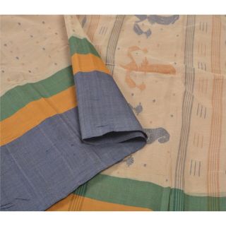 Sanskriti Vintage Indian Sari Pure Cotton Woven Tant Sarees Premium 5 Yd Fabric