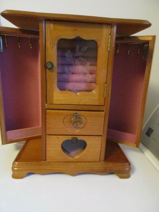 Vintage Wood Jewelry Box Jewelry Organizer 2 Drawers,  Ring and Necklace Holder 3