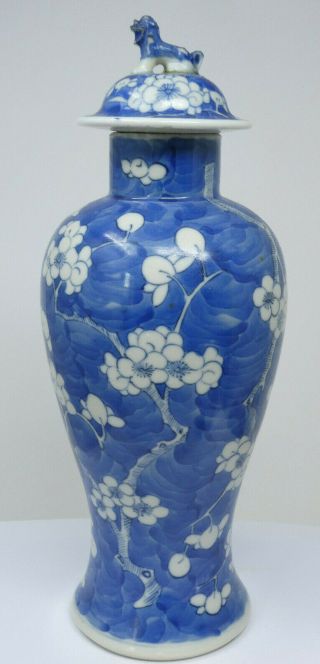 Vintage Chinese Blue And White Prunus Blossom Porcelain Vase & Lid