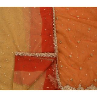 Sanskriti Vintage Indian Saree Net Mesh Hand Beaded Craft Fabric Premium Sari