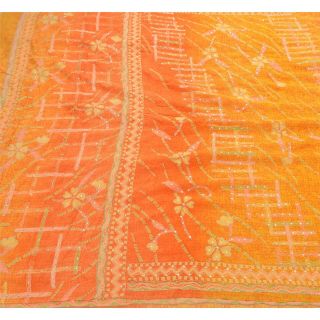 Sanskriti Vintage Saree Pure Crepe Silk Hand Embroidered Craft Fabric Kantha Pre